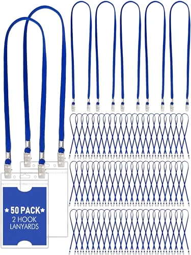 Twist Free Double Clip Lanyard, Blue