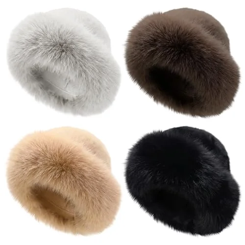 4 Pcs Women's Winter Faux Fur Bucket Hat Fisherman Fuzzy Bucket Hat Mongolian Fisherman Cap Beanie for Outdoor