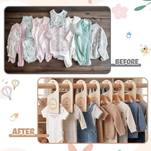 7 Pieces Wooden Baby Closet Dividers Double Sided, Natural Wood view 4