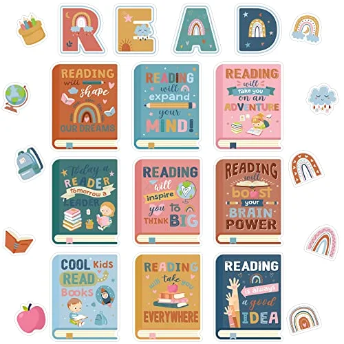 23 Pcs Reading Bulletin Board Decorations Classroom Reading Posters Teacher Educational Wall Decor for Back to School Preschool Elementary Hallways Library Decor Supplies