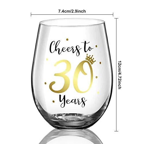 Cheer to 30 Birthday Stemless Wine Glass 30th Birthday Wine Glass Present for Men Women 30th Birthday Party Wedding Anniversary Party Decorations 17 oz view 3