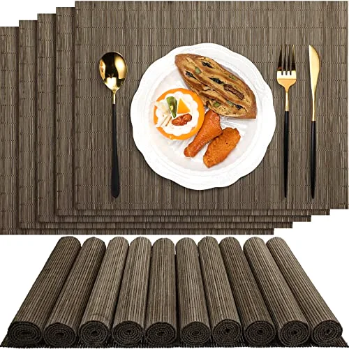 Set of 24 Bamboo Placemats 15.8x12 Inch Sushi Rolling Mat Japanese Style Wicker Placemats Washable Heat Resistant Table Mats for Dinner Kitchen Wedding Party