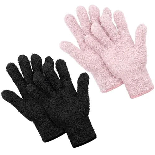 2 Pairs Microfiber Gloves for Plants,Black, Pink,Large