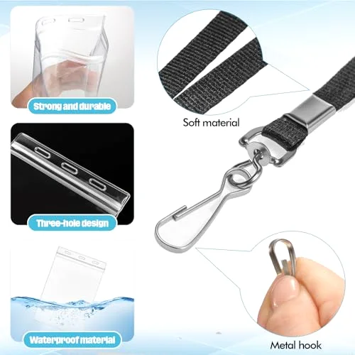 100 Pack 4 x 6 Inch Extra Large Badge Credential Holders with 20 Inch Lanyard Vertical Name ID Badge PVC Card Holder ID Protector Sleeve Lanyard Pouch for Office Passport Tickets view 4