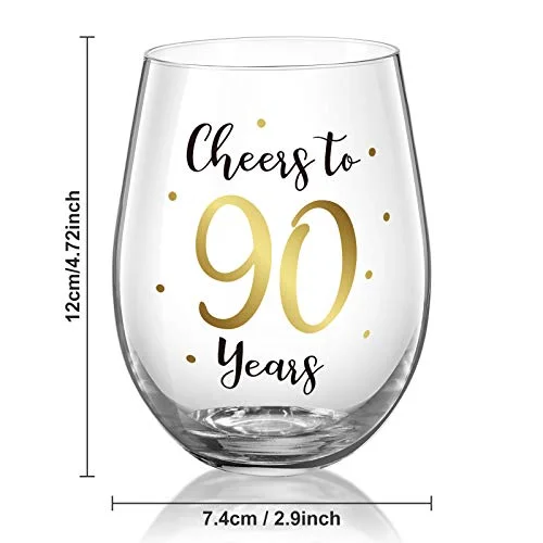 90th Stemless Wine Glass Birthday Gift view 3