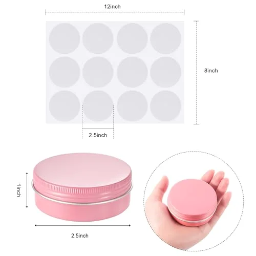 72 Pcs 2 oz Aluminum Tins Salve Containers with Screw Lid and Labels Round Cans Travel Cosmetic Metal Tins Jar for Candles Lotion Bars Balms Food Spice Candies DIY Crafts view 2