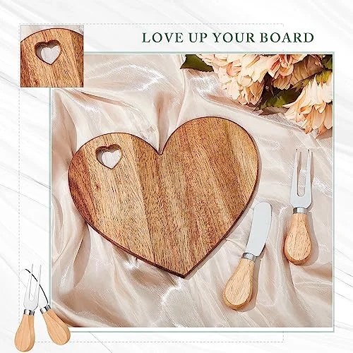 Bridal Baby Shower Favor Heart Cheese Board, Acacia Color, 2 Set view 4