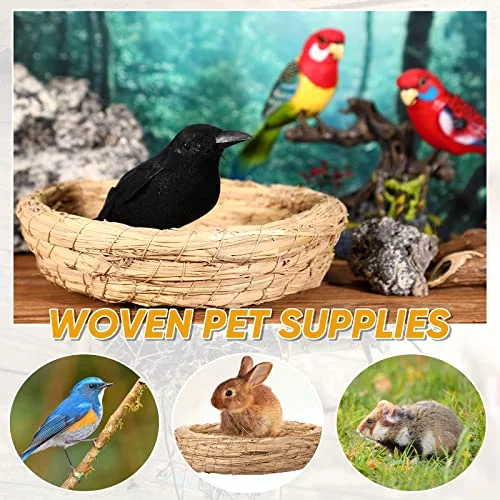 4 Pcs Bird Nest Handmade Woven Flat Base Dove Bird House Breeding Nest Small Animal Cage Accessories for Pigeon Parrot Budgie Parakeet Cockatiel Hamster Gerbil Pig view 3