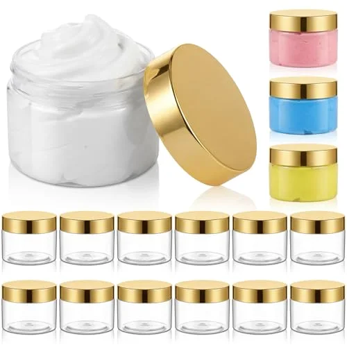 16 Pack 2 oz Empty Slime Container Jars with Lids Round Clear Plastic Jars Wide Mouth Refillable Storage Organizer for Slime Making, DIY Crafts, Cosmetic, Home and Kitchen Organizing