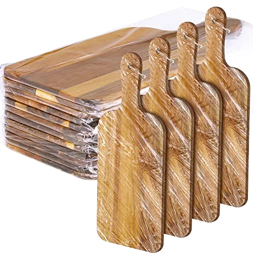 12 Packs Acacia Wooden Cutting Board Set with Handles Large 15 x 7 Inch Kitchen Serving Plain Chopping Board Bulk Gifts for Christmas Vegetables Meat Pizza Cheese Fruit Bread