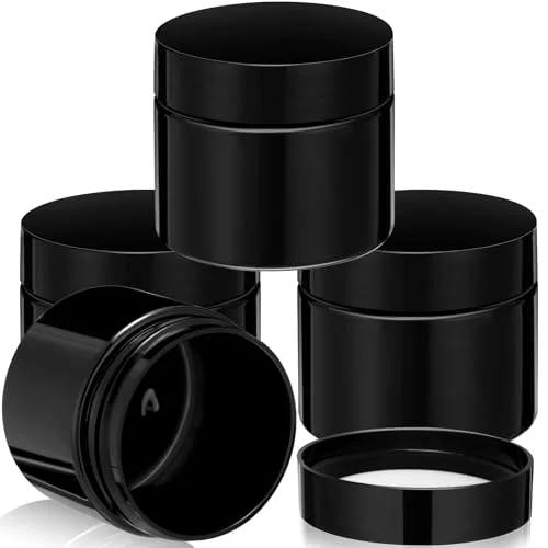 4 Pcs Plastic Jars Wide Mouth with Lids,2 Ounce,Pure Black