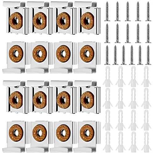 4 Sets 16 Pieces Mirror Hanger Clips Set - Metal Spring Loaded Mount Clips for Unframed Mirrors with Plugs and Screws