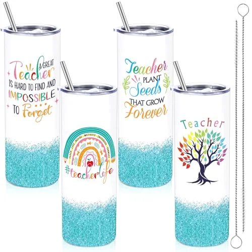 2 Pcs Teacher Tumbler 20 Oz Skinny with Lid Straw,Blue