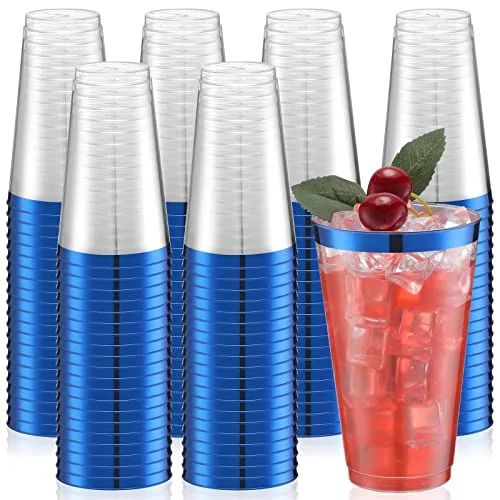 100 Pcs 16oz Clear Plastic Cups with Rim Disposable Tumblers Heavy Duty Drinking Wine Glasses for Weddings, Graduation, Birthday Parties, Events