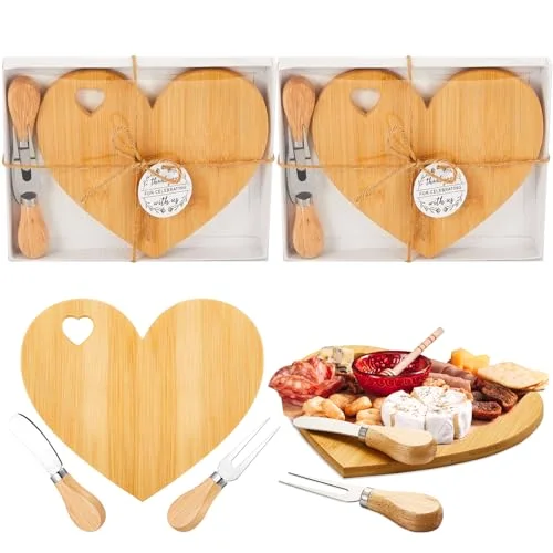 Bridal Baby Shower Favor Heart Cheese Board, Bamboo Color, 2 Set