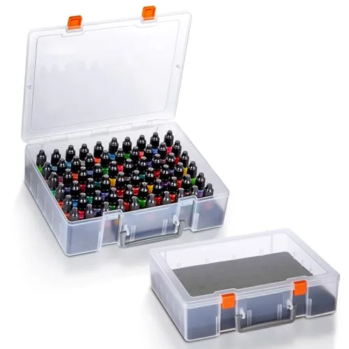 2 Pack Alcohol Ink Storage Case and Paint Carrying Organizer Holder Fits 120 Pcs 0.78 Inch Bottles, Portable Storage Box with Foam Insert for Alcohol & Paint Ink, Art Supplies