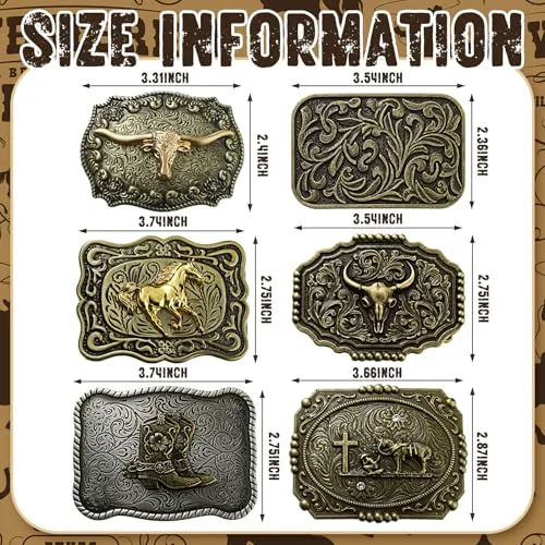 6 Pcs Western Belt Buckle Set for Men Women, Vintage Rodeo Cowboy Texas Belt Buckles Gifts view 4
