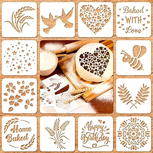 12 Pcs Stencils for Bread Sourdough Baking Mold,5.9 x 5.9 Inch