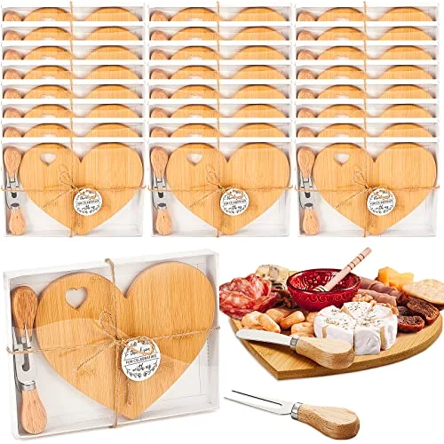 Bridal Baby Shower Favor Heart Cheese Board, Bamboo Color, 24 Set