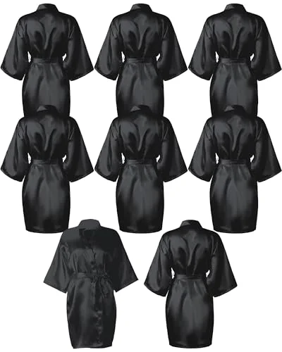 8 Pcs Bridesmaids Robes for Women Silk Satin Kimono Short Robe Bulk Bridal Party Wedding Sleepwear