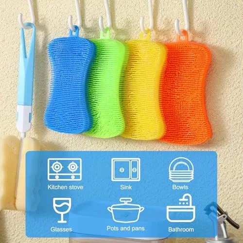 10 Pieces Silicone Dish Sponge Silicone Scrubber Reusable Kitchen Scrubbing Cleaning Sponge Soft Dish Scrubber for Fruit Vegetable view 3