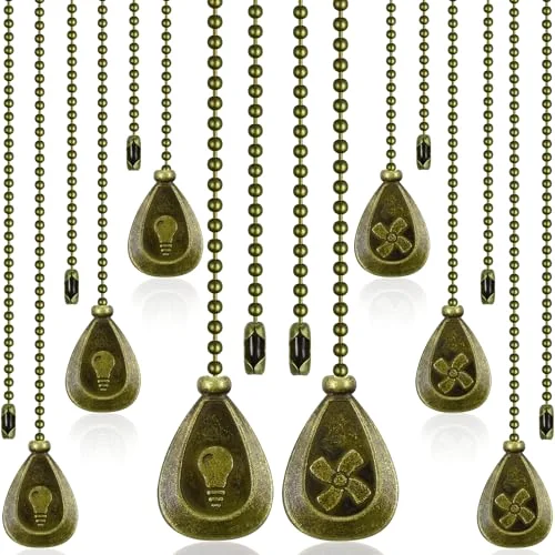 8 Pcs Bronze Ceiling Fan Pull Chain Extension Pendant Ornament 12 Inch Antique Brass Ceiling Pull Chain Extender Classic Drop Shaped Pendant Beaded Ball Cord for Fan Light Lamp with Connector