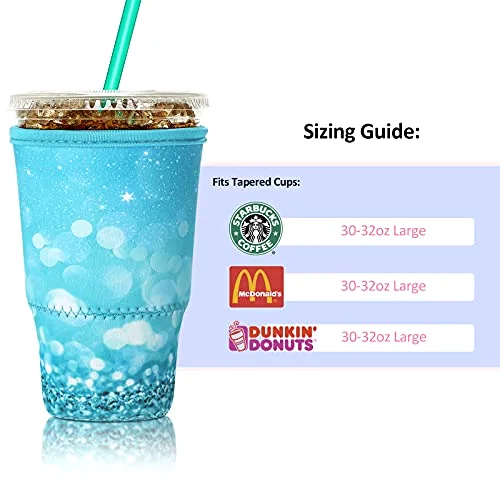 4 Pack Reusable Iced Coffee Insulator Sleeve, Neoprene Coffee Cup Holder for Iced Hot Drinks, Beverage Holder for Most Drinks view 4