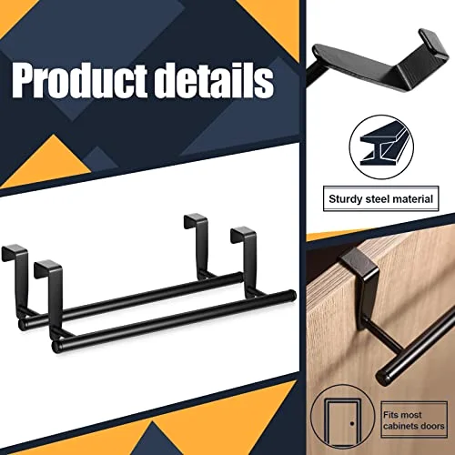 2 Pack Over Cabinet Towel Holder, Stainless Steel Towel Rack for Cabinet, 9 Inch for Home Kitchen Bathroom Doors view 3