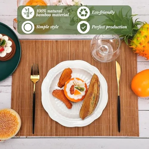 Set of 24 Bamboo Placemats 15.8x12 Inch Sushi Rolling Mat Japanese Style Wicker Placemats Washable Heat Resistant Table Mats for Dinner Kitchen Wedding Party view 2