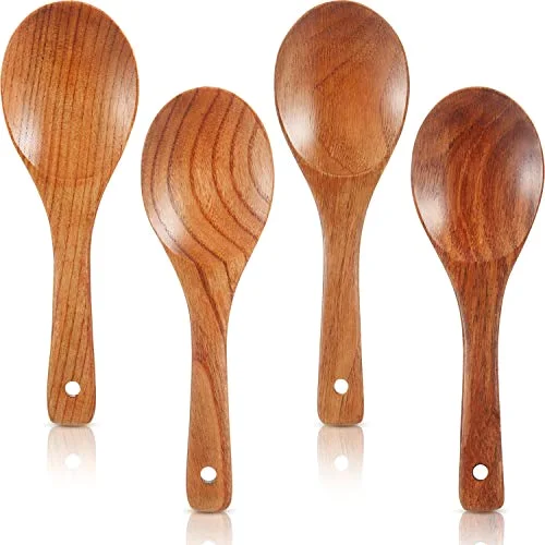 4 Pieces 9 Inch Wooden Rice Serving Spoons with Long Handle