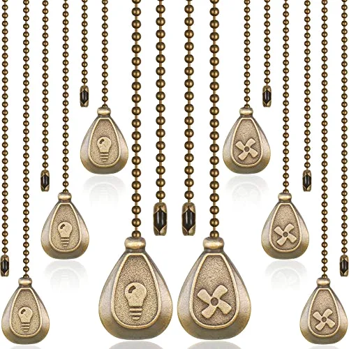 8 Pcs Antique Bronze Ceiling Fan Pull Chain Extension Pendant Ornament 12 Inch Ceiling Pull Chain Extender Classic Drop Shaped Pendant Beaded Ball Cord for Fan Light Lamp with Connector
