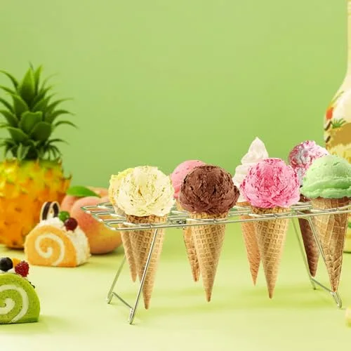 2 Pack Ice Cream Cone Baking Racks 12-cavity Cupcake Cone Holders Cupcakes Display Stands Cooling Racks for Home Kitchen Baking Cooking Ice Cream Tools Supplies view 4