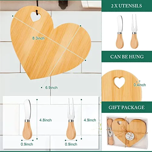 Bridal Baby Shower Favor Heart Cheese Board, Bamboo Color, 24 Set view 2