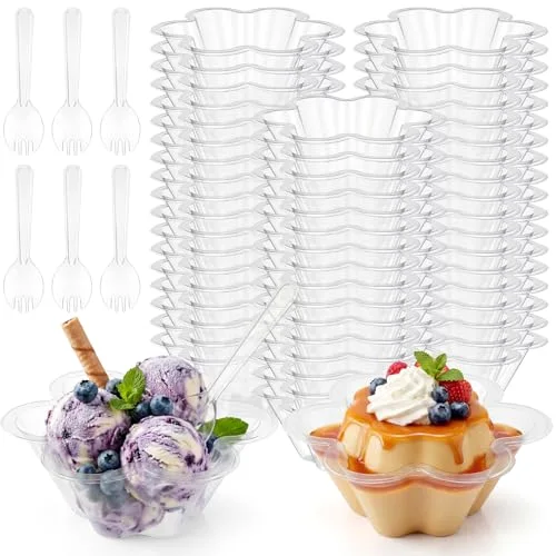 100 Pcs 8 oz Clear Desset Cups with Spoons Ice Cream Bowls