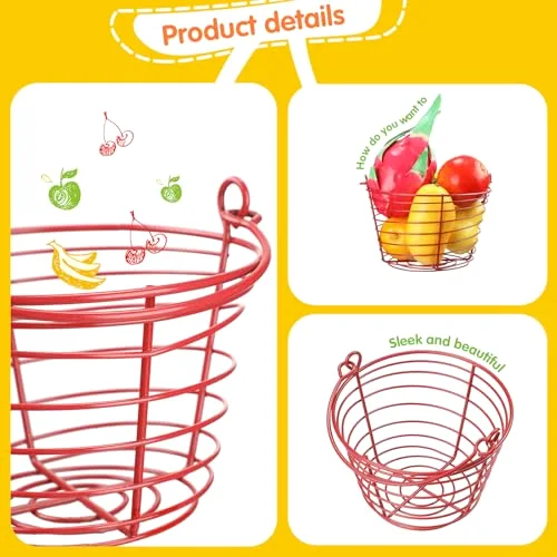 4 Pieces Egg Baskets for Collecting Fresh Eggs with Handle Chicken Wire Egg Basket Metal Storage Basket for Gathering Transporting Eggs Fruit Food Farmhouse Kitchen Decoration 4 Size view 3