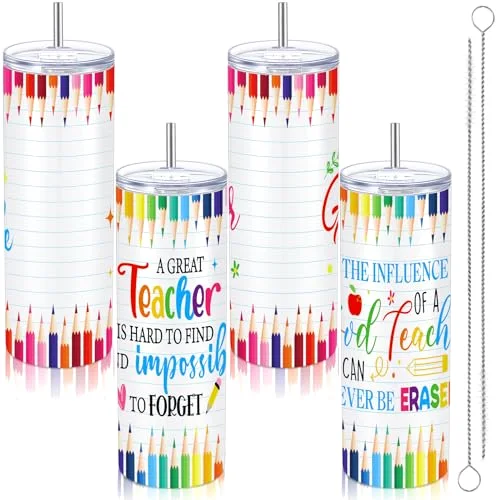 2 Pcs Teacher Tumbler 20 Oz Skinny with Lid Straw,Pencil