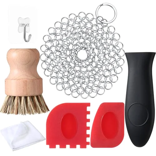 Cast Iron Cleaning Kit, Chainmail Scrubber Brush,Classic Color