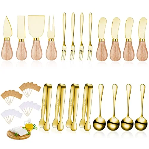 Charcuterie Board Accessories Spreader Knife Set Cheese Butter Spreader Knife Charcuterie Utensils with Wooden Handles Mini Serving Tongs Spoons Forks for party Wedding Christmas