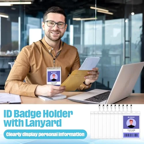 100 Pack 4 x 6 Inch Extra Large Badge Credential Holders with 20 Inch Lanyard Vertical Name ID Badge PVC Card Holder ID Protector Sleeve Lanyard Pouch for Office Passport Tickets view 3