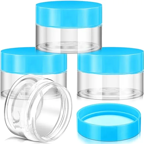 4 Pcs Plastic Jars Wide Mouth with Lids,1 Ounce,Blue