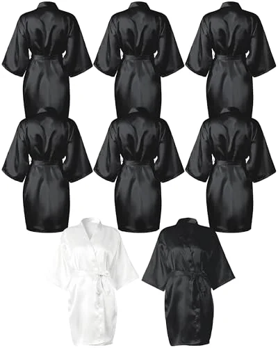 8 Pcs Bridesmaids Robes for Women Silk Satin Kimono Short Robe Bulk Bridal Party Wedding Sleepwear