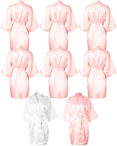 8 Pcs Bridesmaids Robes for Women Silk Satin Kimono Short Robe Bulk Bridal Party Wedding Sleepwear