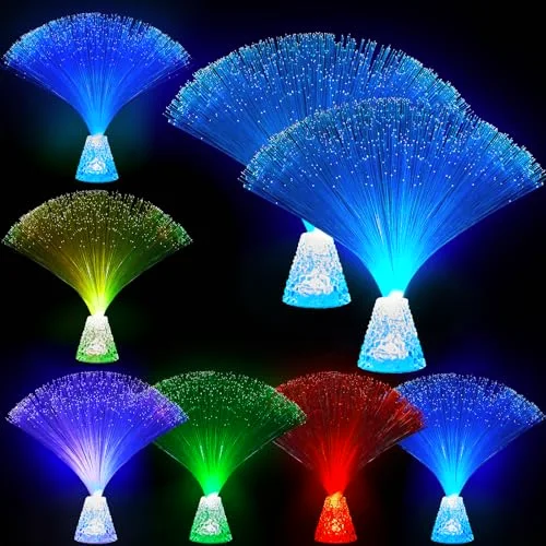 10 Pcs Fiber Optic Lamp Bulk 13.5" Color Changing Crystal Base with 7 Colors Battery Powered for Sensory Room Table Centerpiece Christmas Neon Glow Party Supplies