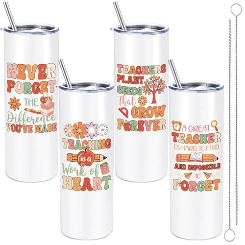 2 Pcs Teacher Tumbler 20 Oz Skinny with Lid Straw,Orange