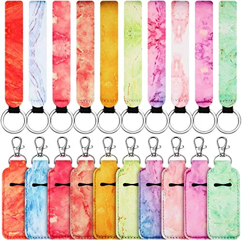 20 Pcs Marble Lipstick Holder Keychain Set, Wristlet Lanyard Clips