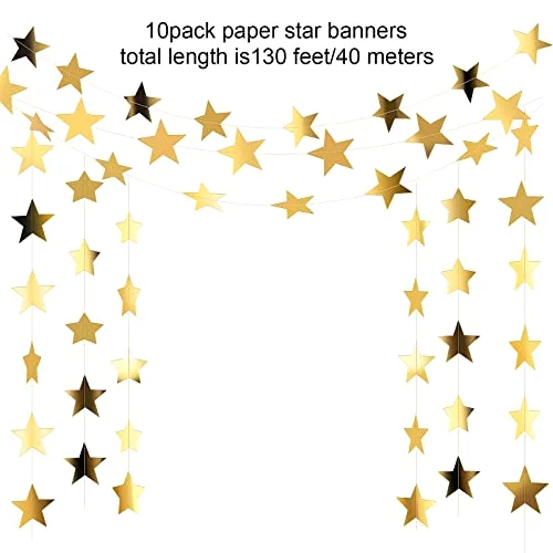 Glitter Star Garland Banner Decoration, 130 Feet Bright Star Hanging Bunting Banner Backdrop for Engagement Wedding Baby Shower Birthday Christmas Party Decor view 3