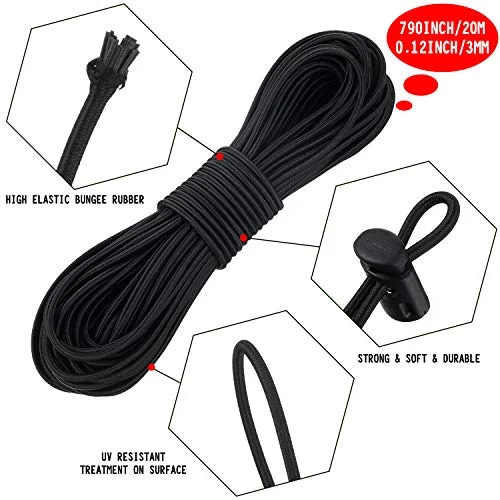 50 Pieces Cord Locks Spring Toggles Stoppers Plastic Single Hole End Stopper Slider and 1/8 Inch 66 Feet Elastic Bungee Cord for Drawstring Shoelaces Clothing Bags view 3