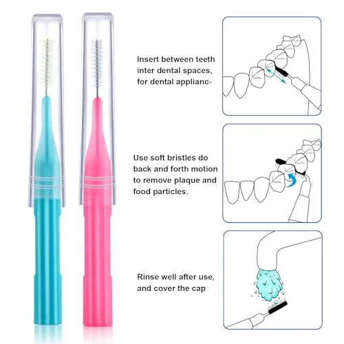 100 Interdental Brush Set, Light Blue,Pink view 3