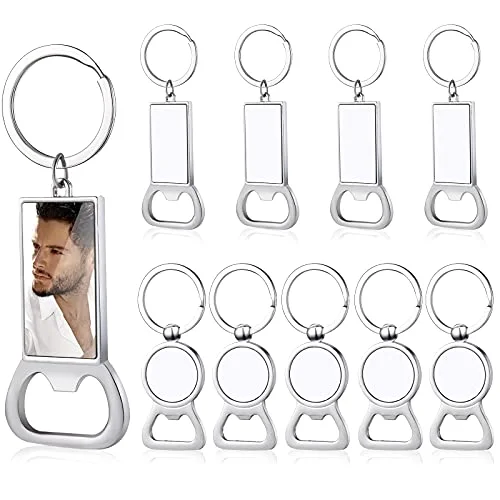 10 Pieces Sublimation Bottle Opener Blanks Keychains Metal Bottle Opener Key Rings Aluminum Heat Transfer Key Rings