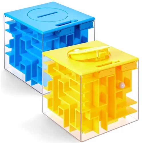 2 Pcs Money Puzzle Box for Cash Gift, 3.03 Inch, Yellow, Blue